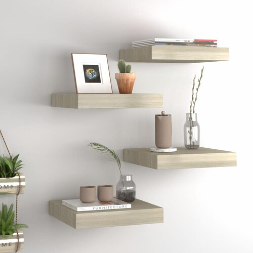 VidaXL Plutajuće zidne police 4 kom boja hrasta 23 x 23,5 x 3,8 cm MDF Slike