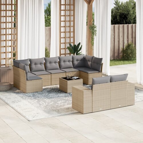 vidaXL 10-dijelni set vrtnih sofa s jastucima bež od poliratana Cijene