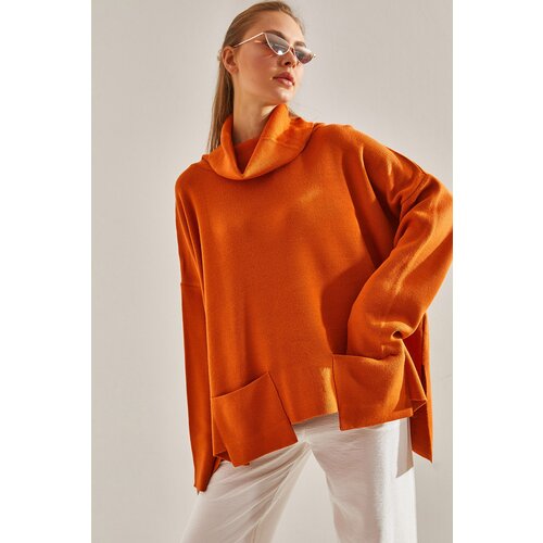 Bianco Lucci Women's Turtleneck Double Pocket Oversize Knitwear Sweater Cene