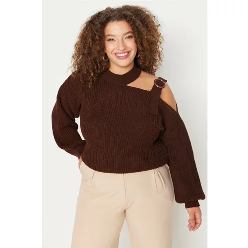Trendyol Curve Brown Cutout Detailed Knitwear Sweater