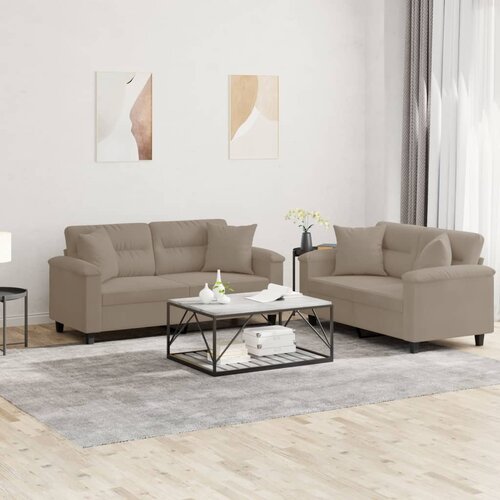  2-dijelni set sofa s jastucima smeđesivi od mikrovlakana Cijene