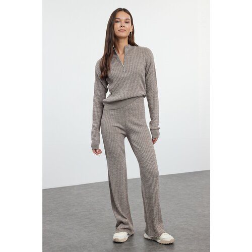 Trendyol Mink Zippered Sweater-Pants Knitwear Top-Top Set Cene