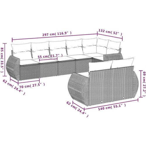 VidaXL 8-dijelni set vrtnih sofa od poliratana s jastucima sivi Slike