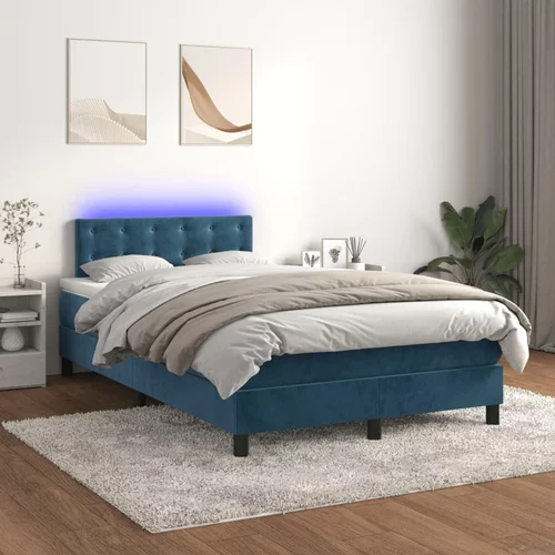  Krevet box spring s madracem LED tamnoplavi 120x200 cm baršun