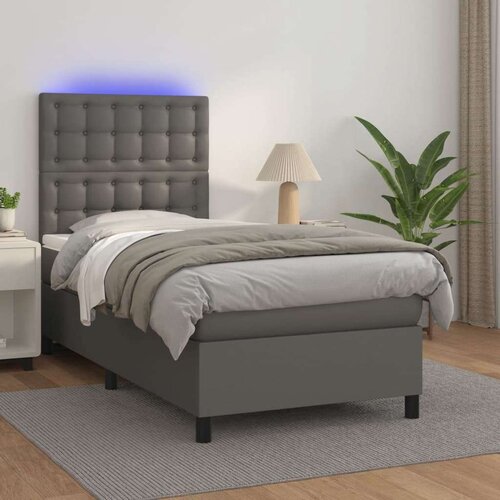  Box spring postelja z vzmetnico LED siva 80x200 cm umetno usnje, (20930246) Cene