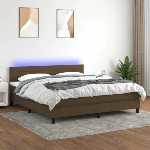  Box spring postelja z vzmetnico LED temno rjava 160x200cm blago, (20892566)