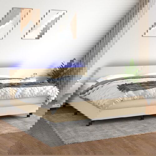 The Living Store Box spring postelja z vzmetnico LED krem 160x200 cm blago - Box Spring Postelja, (21517751) Slike