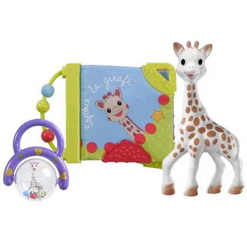 Vulli® darilni paket za novorojenčka žirafa sophie (grizalo, ropotuljica in knjigica)