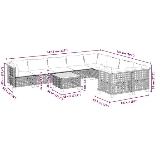  10-dijelni set vrtnih sofa s jastucima bež od poliratana 317.5 x 254 x 69 cm Slike