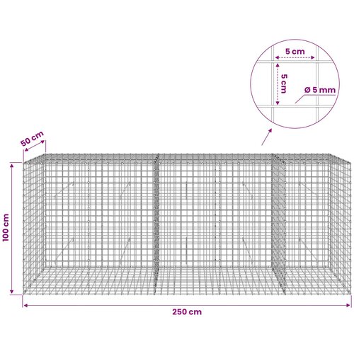  Gabion s 5 mm žicom i mrežom 5x5 cm 250x50x100 cm Slike