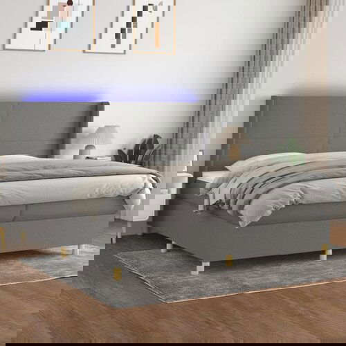 The Living Store Box spring postelja z vzmetnico LED temno siva 200x200 cm blago - Box Spring Postelja, (21521248) Slike