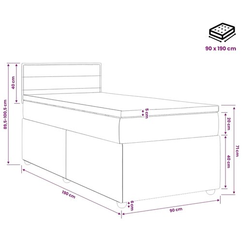  Boxspring krevet s madracem Tamnosiva 90 x 190 cm Tkanina 190 x 90 x 100.5 cm Slike