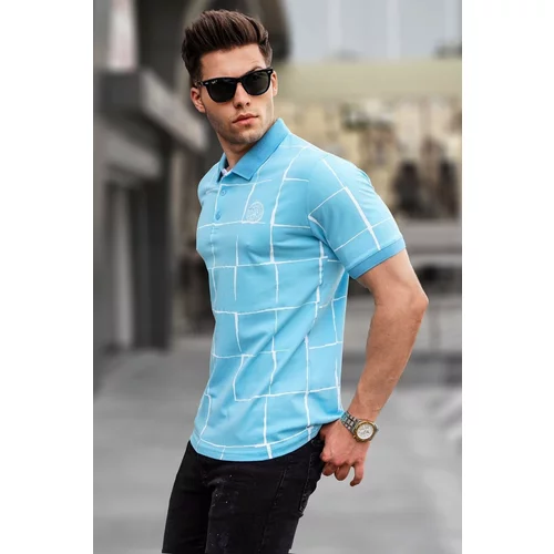 Madmext Blue Patterned Polo Neck T-Shirt 5887