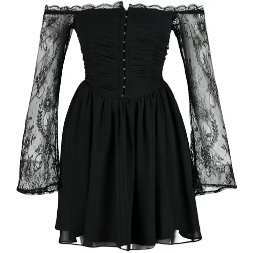 Trendyol Black Waist Drop/Skater Woven Lined Agraphed Chiffon Elegant Evening Dress