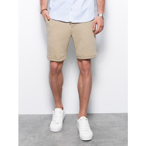 Ombre Men's knit shorts with elastic waistband - sand Slike