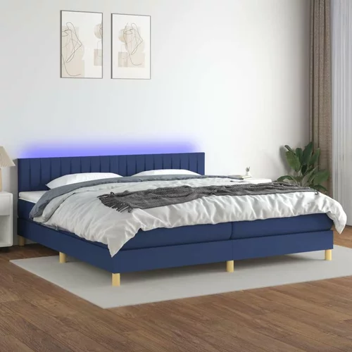  Box spring postelja z vzmetnico LED modra 200x200 cm blago, (20898478)