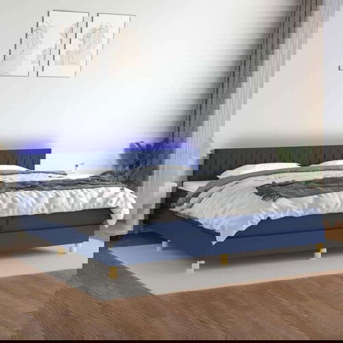  Krevet box spring s madracem LED plavi 200x200 cm od tkanine Cijene