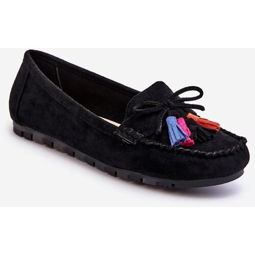 Boto Suede Loafers With Bow And Fringes Black Dorine Cene