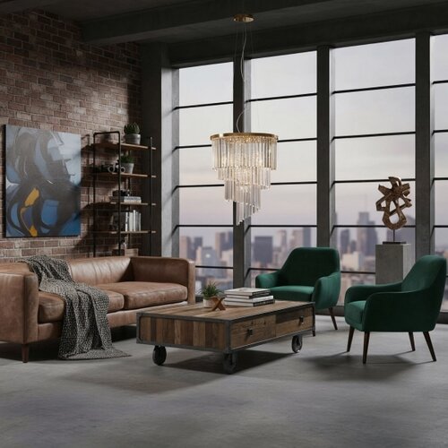 Ideal Lux kristalni luster na sajli carlton 12xE14/40W/230V, prečnik 50 cm, zlatne boje Slike