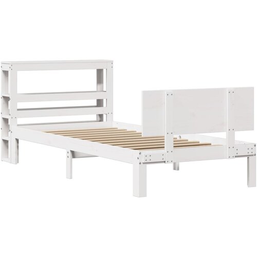 vidaXL Posteljni okvir z vzglavjem bel 90x190 cm trdna borovina, (21292464) Cene