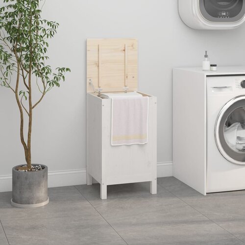 VidaXL Zaboj za perilo bel 44x44x76 cm trdna borovina Slike