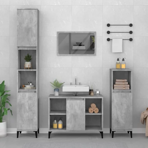  3-dijelni set kupaonskog namještaja siva boja betona drveni