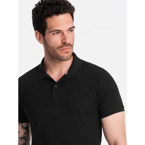 Ombre BASIC men's single color pique knit polo shirt - black