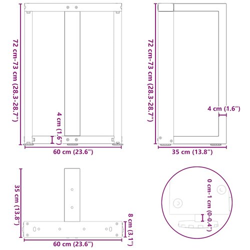  Noge za blagovaonski stol T-oblika 2 kom Crne 60x35x(72-73) cm Čelik Slike