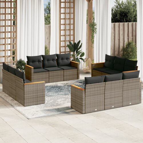 vidaXL 12-dijelni set vrtnih sofa od poliratana s jastucima sivi Cijene