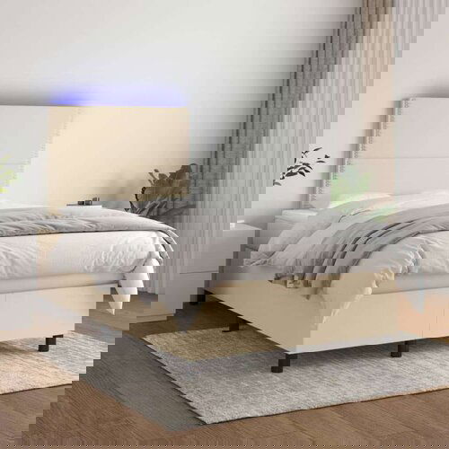  Krevet box spring s madracem LED krem 120 x 200 cm od tkanine Cene