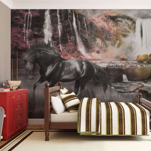  Tapeta - Black horse by a waterfall 400x309 Slike