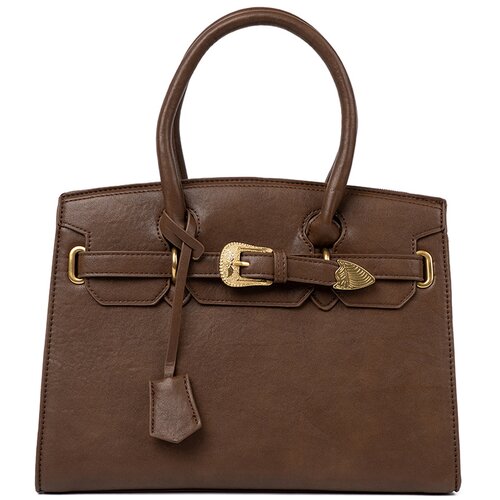 Shelvt Brown handbag with a decorative buckle in gold Cene