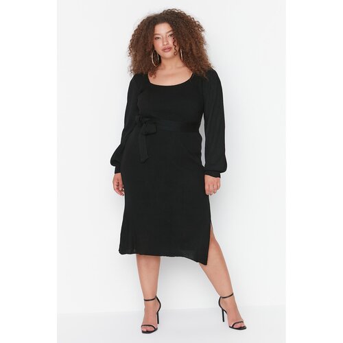 Trendyol Curve Black Balloon Sleeve Knitwear Dress Slike