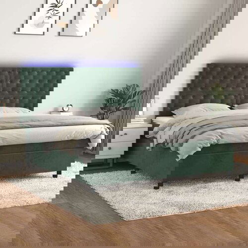 VidaXL Krevet box spring s madracem LED tamnozeleni 180x200 cm bar&amp;scaron;un Slike