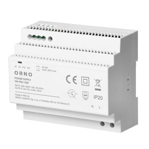 Orno Napajanje industrijsko 24V DC 6.25A 150W za DIN &scaron;inu 6M IP20, PVC kući&scaron;te OR-PSU-1667 Cene