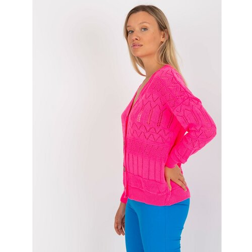 Fashion Hunters Fluo pink summer cardigan with an openwork RUE PARIS pattern Slike