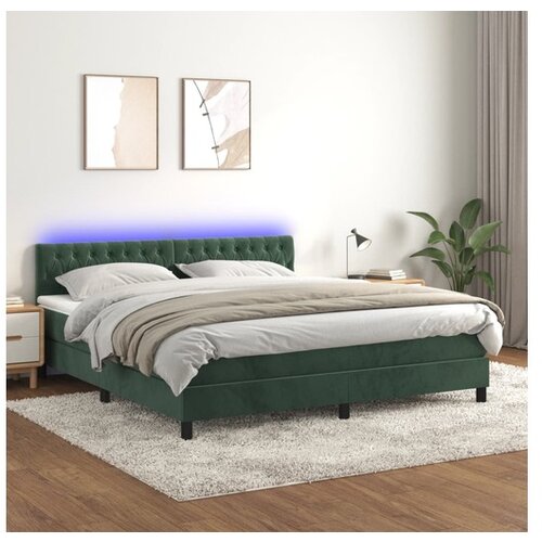 VidaXL Box spring postelja z vzmetnico LED tem. zelena 180x2 Slike
