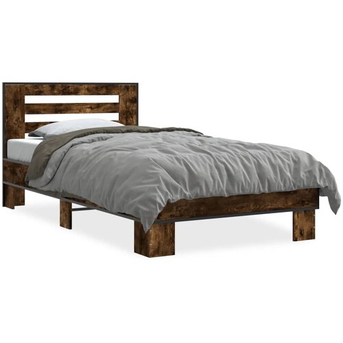 Maison Chic Posteljni okvir - Enojna postelja - Postelja za odrasle dimljeni hrast 90x200 cm inž. les in kovina-J8590, (21761339) Slike