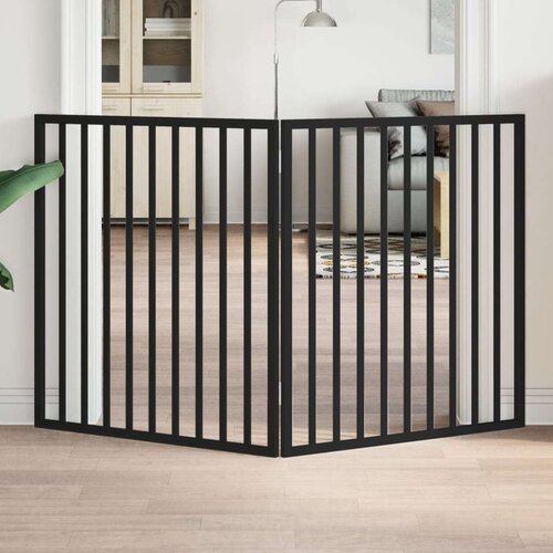 vidaXL Vrata za pse s 2 panela sklopiva crna 160 cm od drva topole Cene