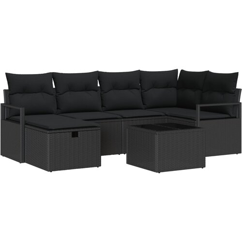 vidaXL 7-dijelni vrtni sofa set s jastučićima Crni poli ratan, 2-sjedni vrtni kauč s pohranom i jastučićima Crni poli ratan Cene