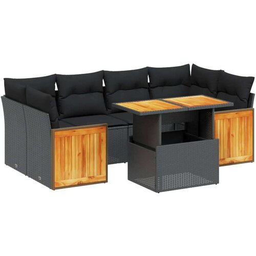  7-dijelni set vrtnih sofa od poliratana s jastucima crni Slike