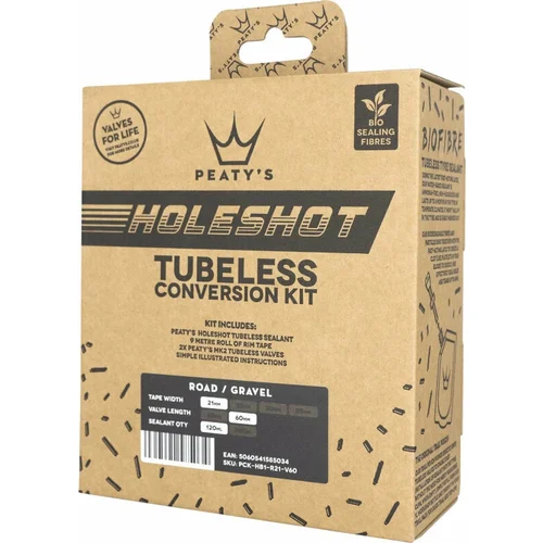 Peaty's Holeshot Tubeless Conversion Kit Road/Gravel - 21mm Tape/60mm Valves/1X Sealant Pouch 120ml