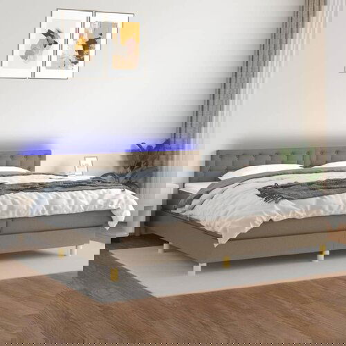 vidaXL Krevet box spring s madracem LED smeđesivi 200x200 cm tkanina Cijene