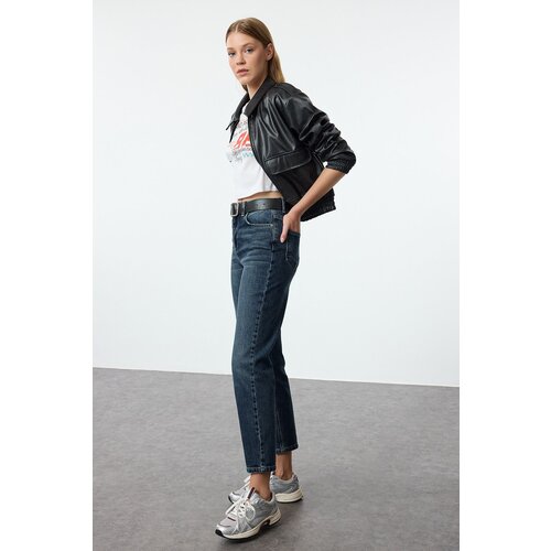 Trendyol Dark Blue High Waist Slim Mom Jeans Cene