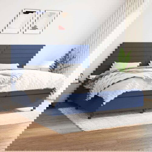  Krevet s oprugama i madracem plavi 200 x 200 cm od tkanine Slike