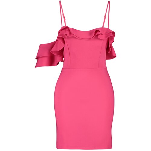 Trendyol Fuchsia Body-fitting Woven Flounce Elegant Evening Dress Slike
