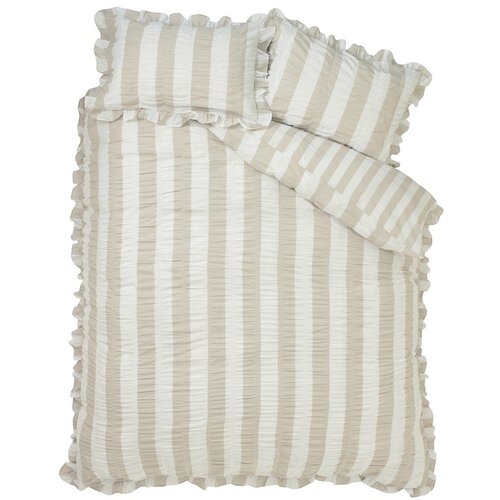 Catherine Lansfield Bež enojna posteljnina 135x200 cm Seersucker Frill Stripe &ndash; Cene