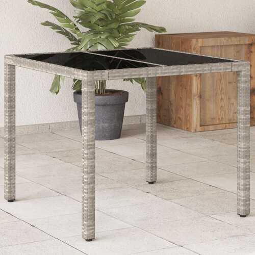 The Living Store Vrtna miza s stekleno plo&amp;scaron;čo svetlo siva 90x90x75 cm poli ratan - Vrtna Miza, (21455539) Slike