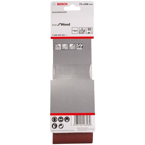 Bosch 3-delni set brusnih traka X440 75 x 508 mm granulacija 80 - pakovanje od 3 komada (2608606062) Slike