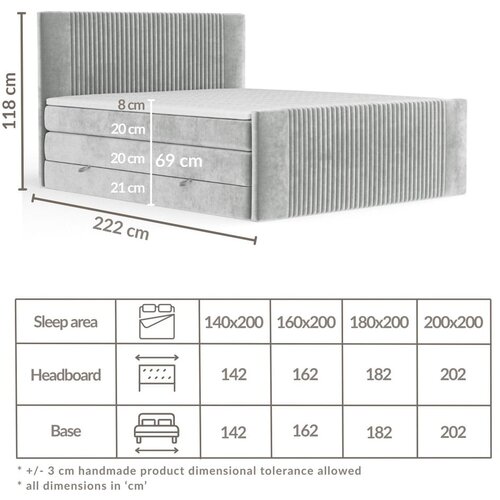 Maison de R&amp;ecirc;ve Svetlo siva boxspring postelja s prostorom za shranjevanje 200x200 cm Bergamo &amp;ndash; Slike